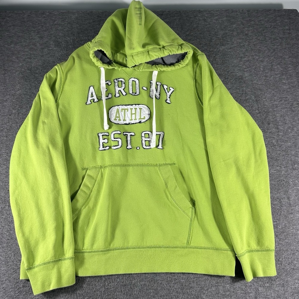 Vintage Y2K Aeropostale  Green 3D Graphic Baggy Hoodie 2XL Distressed Grunge